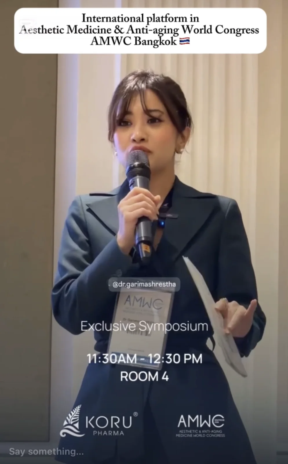 Dr. Garima speaking at AMWC South East Asia in Bangkok, November 2025